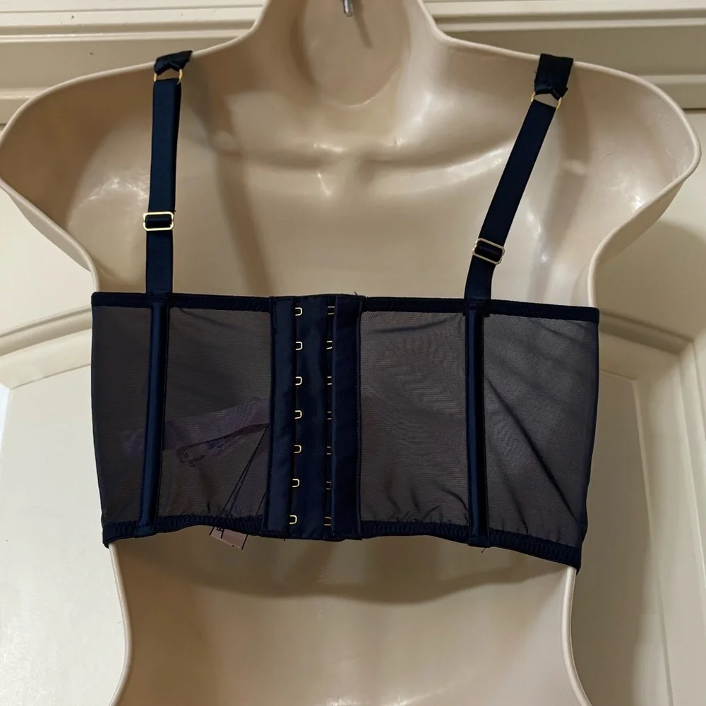Victoria Secret‎ Top Unlined Corset Lace Bra Bejeweled Navy Embroidered